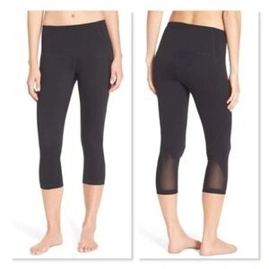 Zella Hatha High Waist Mesh Panel Cropped Leggings sz Large in Black